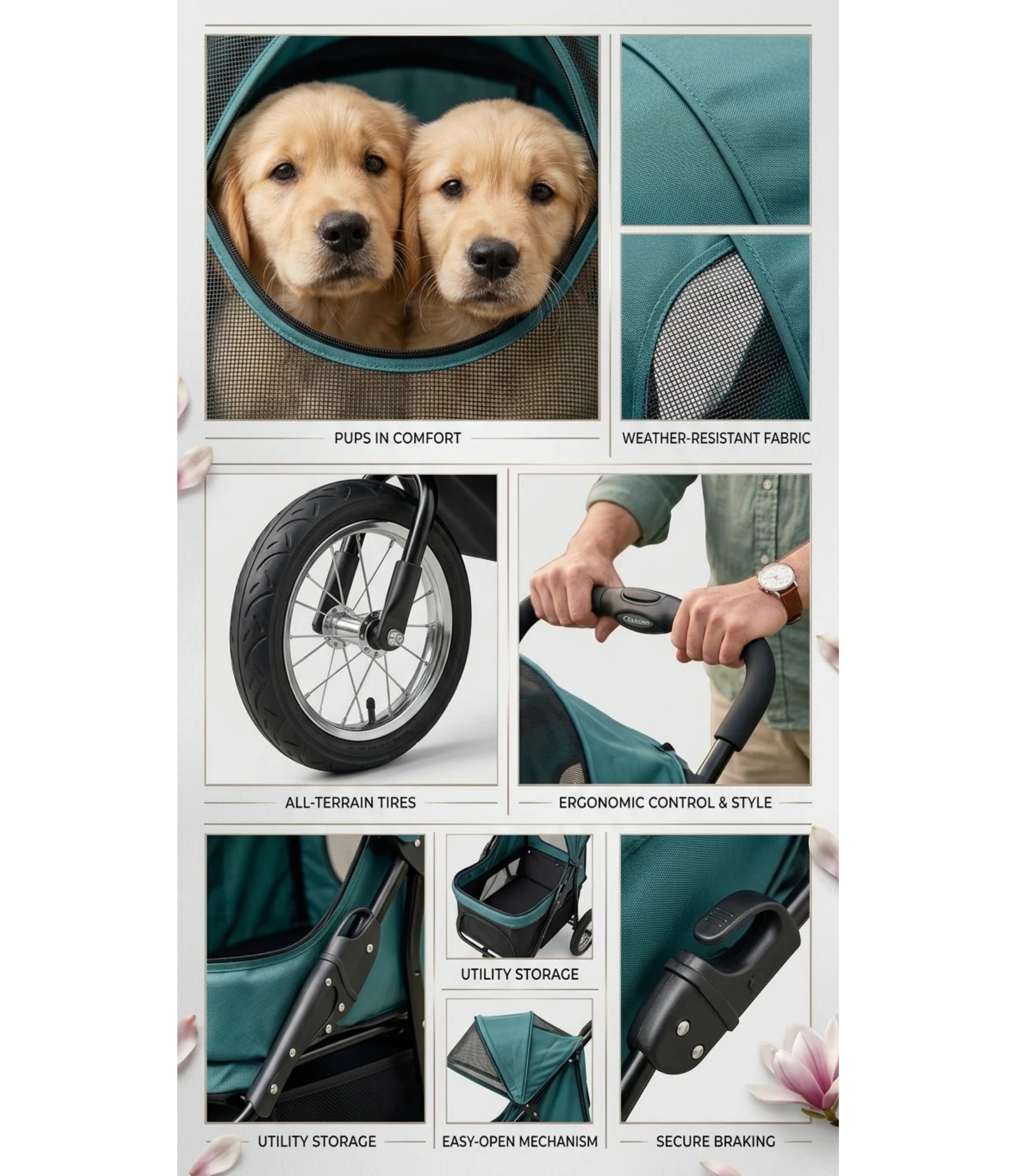 Zipper-less Dual Pet Stroller
