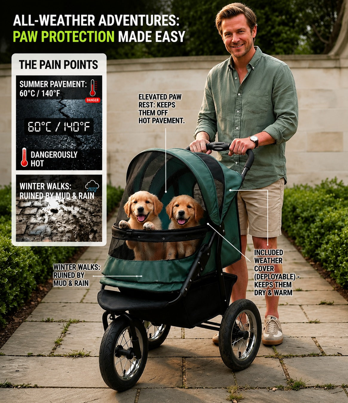 Zipper-less Dual Pet Stroller