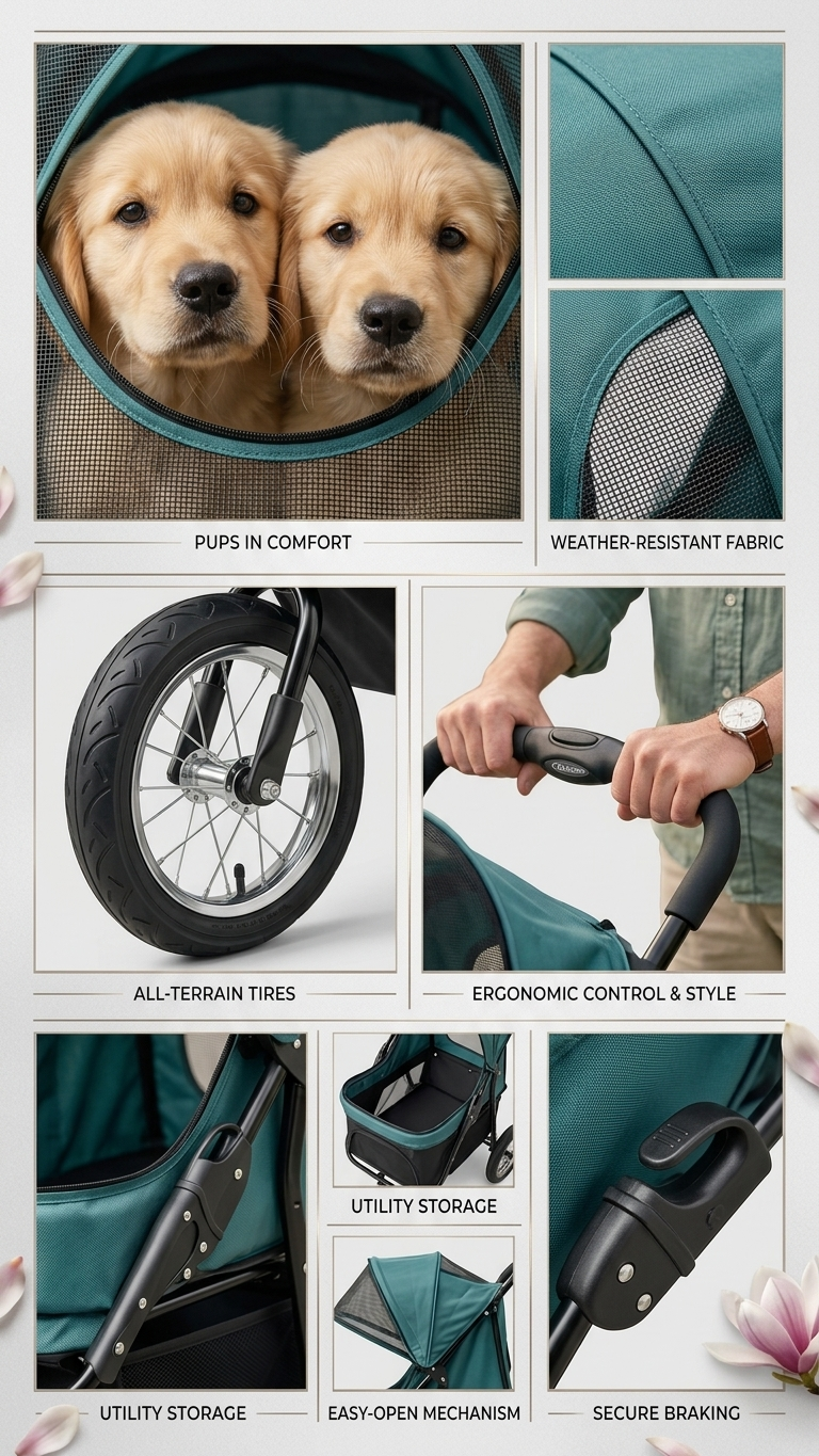 Zipper-less Dual Pet Stroller